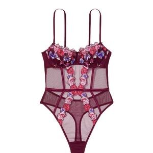 Victoria's Secret Burgundy Floral Lace Bodysuit